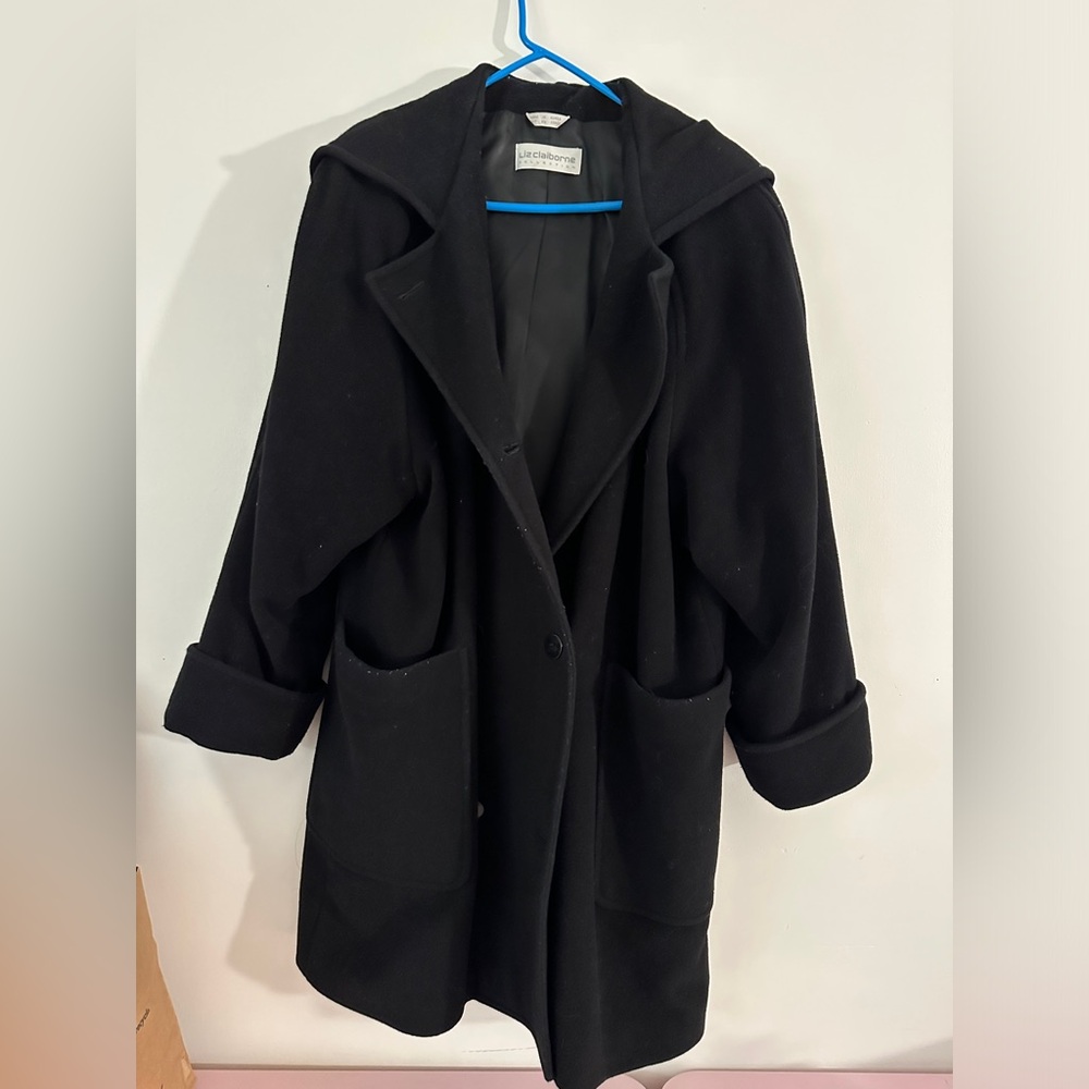 Liz Claiborne Black Hooded Wool blend Coat